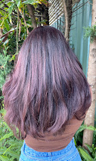 Plum purple curls, back view
