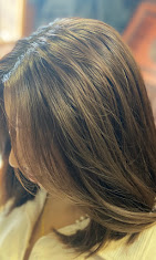 Brunette hair with face-framing layers