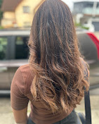 Long brunette hair with balayage, back view